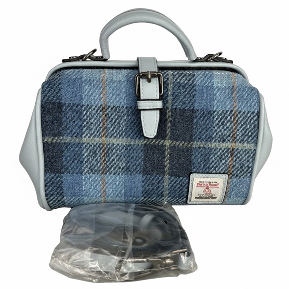 Islander UK Harris Tweed Medium Doctor Bag Blue Tartan Satchel NWOT - Picture 2 of 14